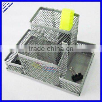 4 divided compartment silver metal mesh mini desk organizer