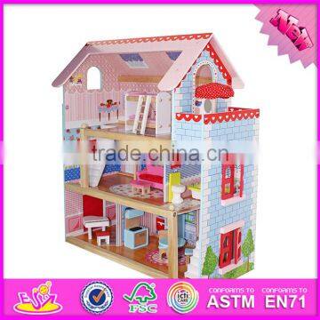 2017 New Products Lovely Children Wooden Dollhouse Kits W06A100 photo-3