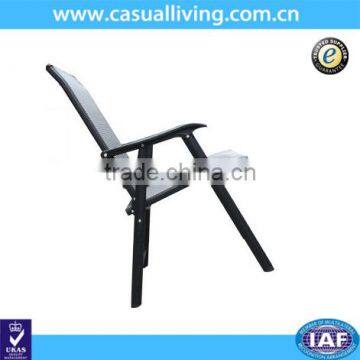 Outdoor Garden Steel Frame Black Folding Lounge Chairs with Plastic Armrest