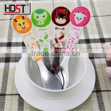 Four Kinds Color Catoon Plastic Handle Stainless Kids Baby Cutlery Set photo-2