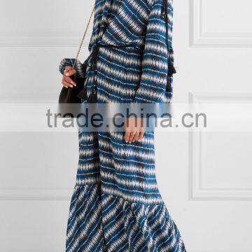 Elegant Blue Off-The-Shoulder Printed Silk Fabric Maxi Dress Frock Designs Names Of Ladies Drsses 2016 HSD5681 photo-2