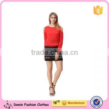 Round Neck Cutout Shoulders Design Accept Small Order Quantity Factory Price Fashion Casual Women Tops/Blouse