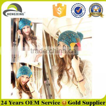 Colorful Women Hand Work Knitted Hat Hot Sale Custom photo-2