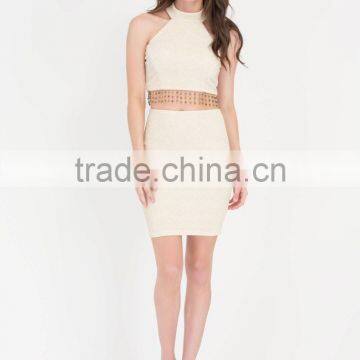 Women Two Piece Set Bead of my Heart Shiny Top and Skirt Set Ladies Formal Skirt and Blouse photo-2