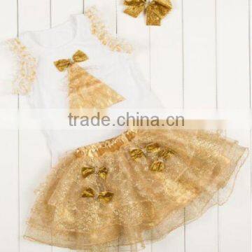 2016 Wholesale and Factory Price Golden Childhood Tutu Set With Golden Headband and Pleated the Flowers for Baby Gilrs photo-2