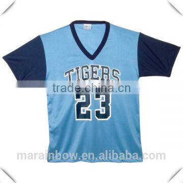 custom made mens v neck mesh baseball jersey with contrasting sleeves ,bulk wholesale clothing made in China