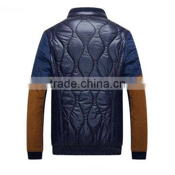 Mens Stand Collar Contrast Fabric Quilting Jacket With Elbow Patch photo-2