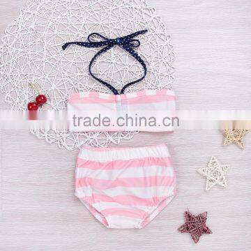 S60674B White Pink stripe Girls Bathing Suits New Child Swimwear