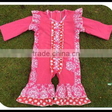 2016 Wholesale Hot Pink Baby Rompers Cute Cotton Seersucker Baby Heart Pattern Ruffles Rompers Soft Baby Girl Cotton Romper photo-2