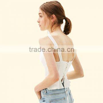 2017 OEM Girls Flounced Hem Cream Textured Corset Blouse Top photo-3