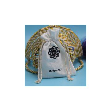 Custom logo printed white cotton linen pouch