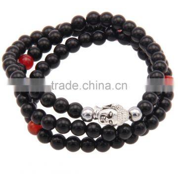 Black Beads Buddha Bracelet Three Layered Religion Tibet Charm Jewelry