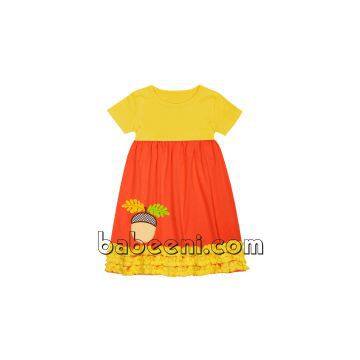 Lovely acorn applique dress for baby girl