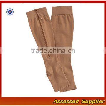 Custom Medical Zipper Compression Sock, Compression Beige Socks, Open Toe Knee Length Calf Sleeves--ZP00114 photo-3
