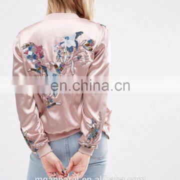 2016 Fashion Women Embroidered Satin Bomber Jacket Wholesale photo-3