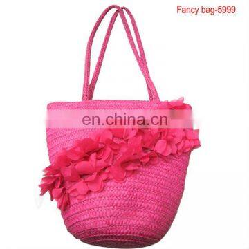 New design pink flower straw beach bag