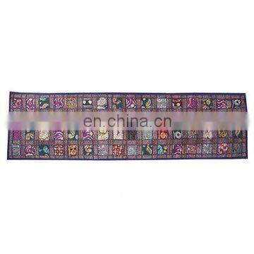 Indian Blue Handmade Cotton Sequin Sari Patchwork Table Runner
