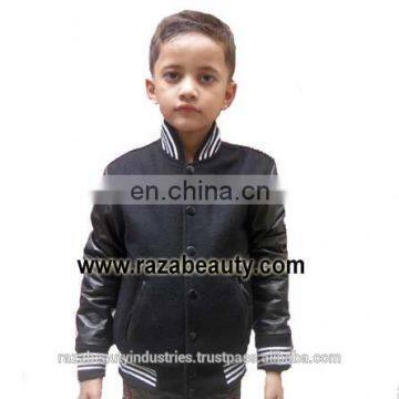 Kids Black Varsity Jackets, Wool Leather Kids Baseball Jackets, Kids Bomber Jackets