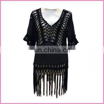 sexy hollow out stitching fabric blouse with l