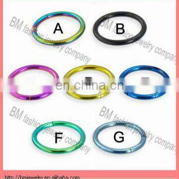 Titanium plated colorful fancy hoop nose rings piercing jewelry