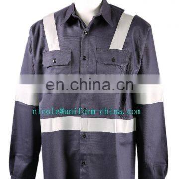 wholesale mens 88%cotton / 12% nylon navy blue fire retardant rough workwear shirts passed 70E