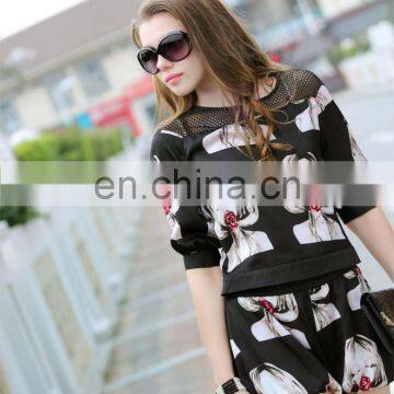2015 Summer Full Print Women t Shirt and Short Pants Set Hot Sale Wholesale photo-4