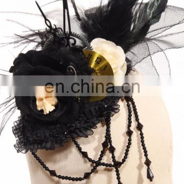 Steampunk gothic fascinator with beads and gear elements