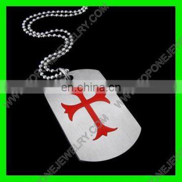 2014 Latest Design red cross stainless steel dog tag with bead necklace China Best Steel Jewelry Manufacturer