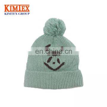 2017 New Design knitted custom solid color slouch pom pom beanie hat