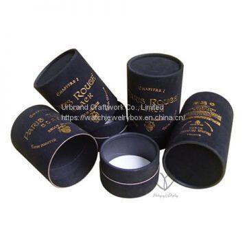 Custom Gold Foil Paper Stamping Embossed Logo Cardboard Paper Cylinder Tube Luxury Matt Black Round Shape Boxes