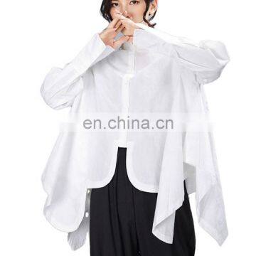 TWOTWINSTYLE Pleated Irregular Lapel Collar Long Sleeve Loose Shirt Women