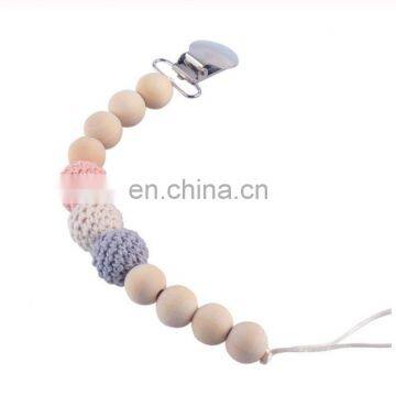 Crochet Beads Baby Pacifier Clip Chain Wood Teething Ring Toys Set photo-3