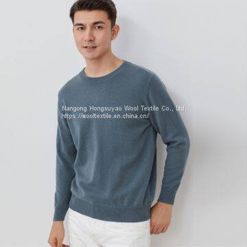 Autumn Winter Fashion Bluish Grey Jumper Round Neck Knit 100% Pure Cashmere Sweater Sale