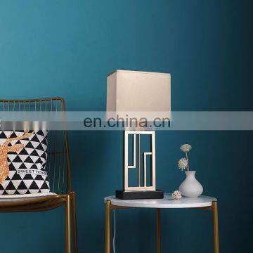 Oriental modern design iron rectangle beautiful bedside table lights with silk lampshade