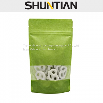 White Compostable Eco-friendly Rice Paper Backed Stand Up Pouches for dry food, snacks