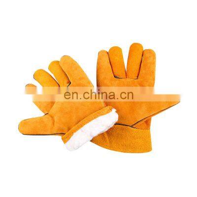 Wholesale high quality winter warmth lining cow split leather welding gloves