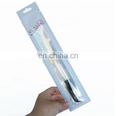 Custom design holographic shiny aluminum foil bag with tape for jewelry comb gift