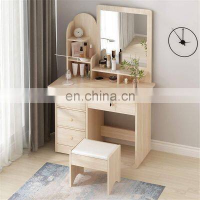 Bedroom Multifunction Wooden Dresser With Mirror And Stool