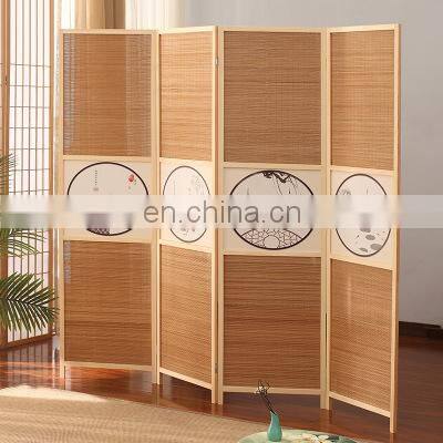 4 Panel Solid Wood Bamboo Folding  partition Simple Modern Living Room Bedroom Privacy Screen