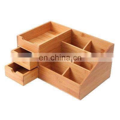 Makeup Organizer, Bamboo Wood Vanity Countertop Organizer Cosmetic Jewelry Storage Tray with Drawers for Bathroom