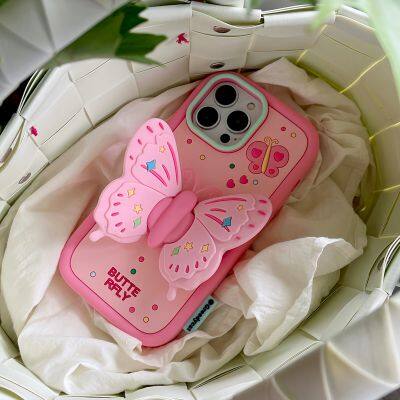 Stylish 3D Butterfly Stand Silicone Shock-proof Phone Case Iphone 12 13 14 15Pro Max photo-2