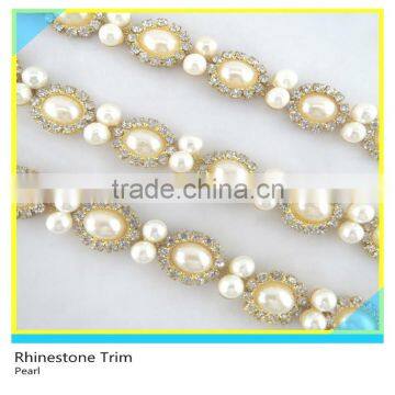 Pretty 888 Crystal Rhinestone Mix Pearl Bead Mesh Trim For Necklace photo-5
