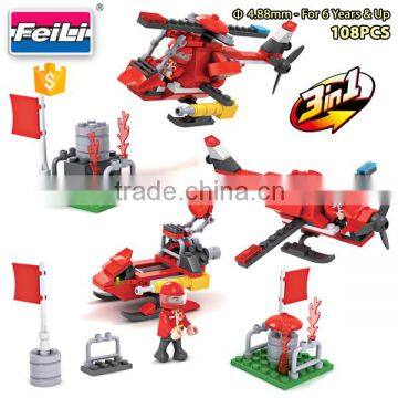 COGO newest fire fighter 3 in 1 block toy with 108pcs plastic building bricks