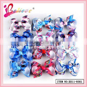 Cartoon ribbon printed fashion hair clip accessories wholesale frozen hair bow