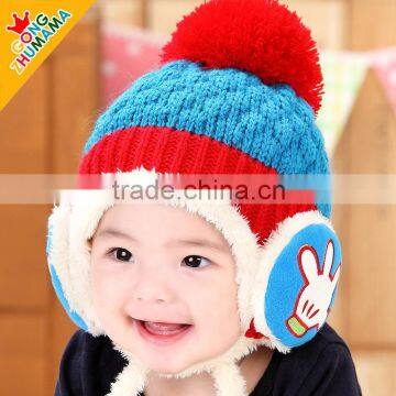 Wholesale Winter Latest Cute Hand Embroidery Earflap Knitted Baby Hat