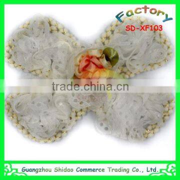 High quality new design handmade white chiffon fabric flower decoration for children garment decoration