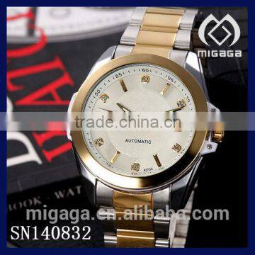 Fashion 304L two tone plating automatic mechanical watch for men*men's date display mechanical two tone watch