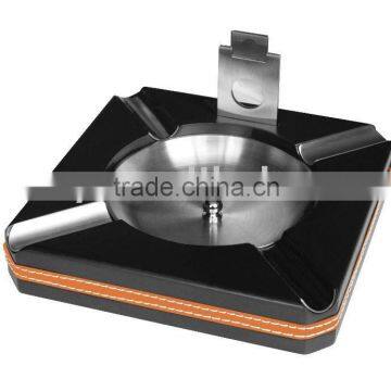 Wood Square Cigar Ashtray With Cutter