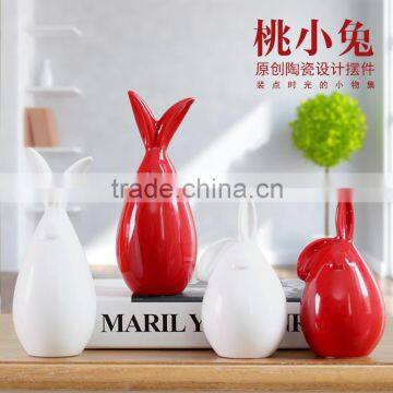 Most popular animal figurine glazed craft ceramic rabbit made in jingdezhen