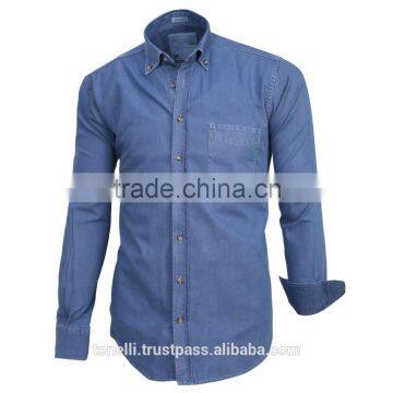 stylish denim button down one pocket regular fit long sleeve blue shirts for men